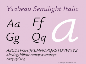 Ysabeau Semilight Italic Version 0.003;PS 000.003;hotconv 1.0.88;makeotf.lib2.5.64775图片样张