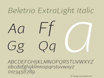 Beletrio-ExtraLightItalic Version 1.000 Font Sample