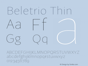 Beletrio-Thin Version 1.000 Font Sample