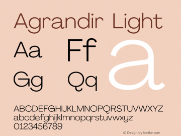 Agrandir Light Version 2.000;PS 002.000;hotconv 1.0.88;makeotf.lib2.5.64775 Font Sample