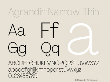Agrandir Narrow Thin Version 2.000 Font Sample