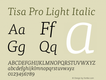 Tisa Pro Light Italic Version 7.504; 2009; Build 1026 Font Sample