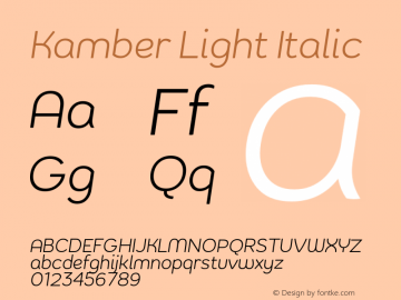 KamberLightItalic Version 1.002;PS 001.002;hotconv 1.0.88;makeotf.lib2.5.64775;YWFTv17 Font Sample