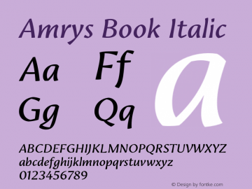 Amrys Book Italic Version 1.00, build 18, g2.5.2.1158, s3 Font Sample