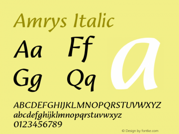 Amrys Italic Version 1.00, build 18, g2.5.2.1158, s3 Font Sample