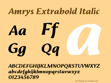 Amrys Extrabold Italic Version 1.00, build 18, g2.5.2.1158, s3 Font Sample