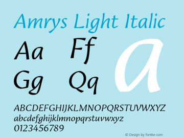 Amrys Light Italic Version 1.00, build 18, g2.5.2.1158, s3 Font Sample