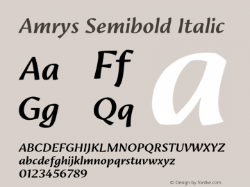 Amrys Semibold Italic Version 1.00, build 18, g2.5.2.1158, s3 Font Sample