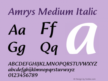 Amrys Medium Italic Version 1.00, build 18, g2.5.2.1158, s3 Font Sample