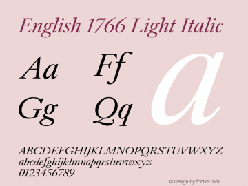 English1766-LightItalic Version 1.000;PS 1.0;hotconv 1.0.88;makeotf.lib2.5.647800; ttfautohint (v1.4) Font Sample