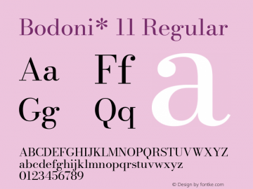 Bodoni* 11 Book Version 1.002; ttfautohint (v0.97) -l 8 -r 50 -G 200 -x 14 -f dflt -w G Font Sample