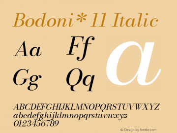 Bodoni* 11 Book Italic Version 1.002; ttfautohint (v0.97) -l 8 -r 50 -G 200 -x 14 -f dflt -w G Font Sample