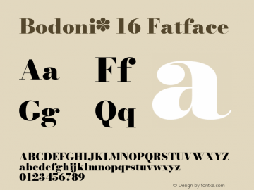 Bodoni* 16 Fatface Version 1.002; ttfautohint (v0.97) -l 8 -r 50 -G 200 -x 14 -f dflt -w G图片样张