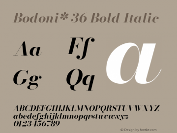 Bodoni* 36 Bold Italic Version 1.002; ttfautohint (v0.97) -l 8 -r 50 -G 200 -x 14 -f dflt -w G Font Sample