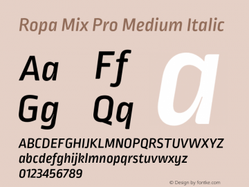RopaMixPro-MediumItalic Version 1.001; build 0005 Font Sample