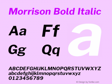 Morrison Bold Italic Version 0.018;February 2, 2019;FontCreator 11.5.0.2425 64-bit Font Sample