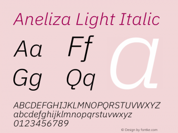 Aneliza Light Italic Version 2.001;February 2, 2019;FontCreator 11.5.0.2425 64-bit Font Sample