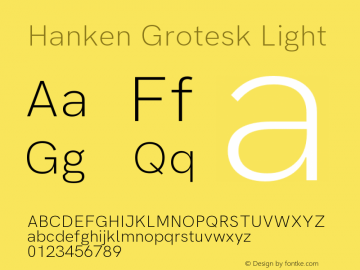 Hanken Grotesk Light Version 1.031;PS 001.031;hotconv 1.0.88;makeotf.lib2.5.64775 Font Sample