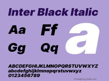 Inter Black Italic 3.3;20b39288a Font Sample
