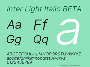 Inter Light Italic BETA 3.3;20b39288a Font Sample