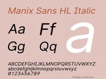 Manix SansHL-Italic 3.3;20b39288a Font Sample