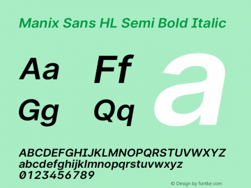 Manix SansHL-SemiBoldItalic 3.3;20b39288a Font Sample