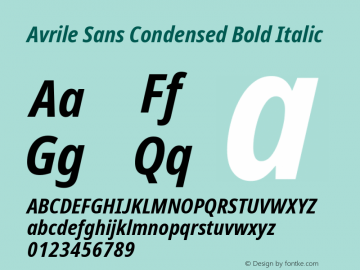 Avrile Sans Condensed Bold Italic Version 2.001; ttfautohint (v1.8.2)图片样张