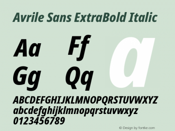 Avrile Sans Condensed ExtraBold Italic Version 2.001; ttfautohint (v1.8.2)图片样张