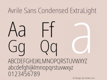 Avrile Sans Condensed ExtraLight Version 2.001; ttfautohint (v1.8.2)图片样张