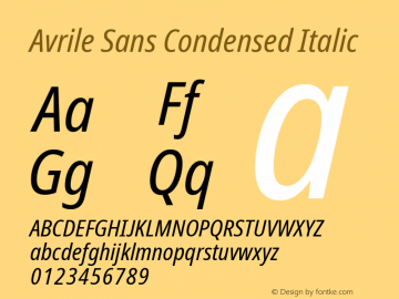 Avrile Sans Condensed Italic Version 2.001; ttfautohint (v1.8.2)图片样张