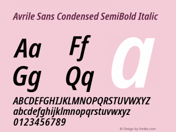 Avrile Sans Condensed SemiBold Italic Version 2.001; ttfautohint (v1.8.2)图片样张