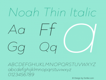 Noah Thin Italic Version 1.000 Font Sample
