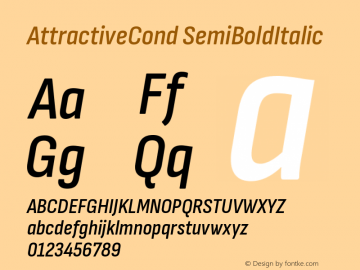 AttractiveCond SemiBoldItalic Version 3.001 Font Sample