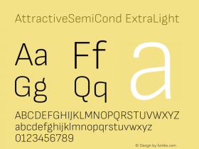 AttractiveSemiCond ExtraLight Version 3.001 Font Sample