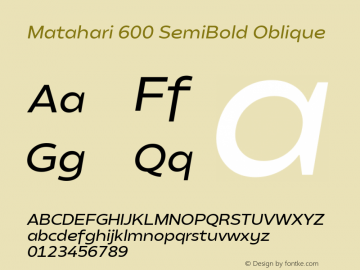 Matahari 600 SemiBold Oblique Version 1.000;YWFTv17图片样张