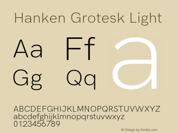 Hanken Grotesk Light Version 1.045;PS 001.045;hotconv 1.0.88;makeotf.lib2.5.64775 Font Sample