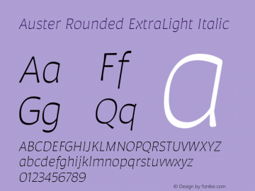 Auster Rounded ExtraLight Italic Version 1.000;PS 001.000;hotconv 1.0.88;makeotf.lib2.5.64775图片样张