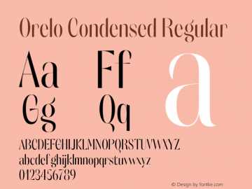 Orelo Condensed Regular Version 1.000;PS 001.000;hotconv 1.0.88;makeotf.lib2.5.64775 Font Sample