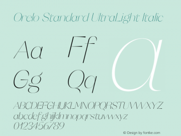 Orelo Standard UltraLight Italic Version 1.000;PS 001.000;hotconv 1.0.88;makeotf.lib2.5.64775 Font Sample