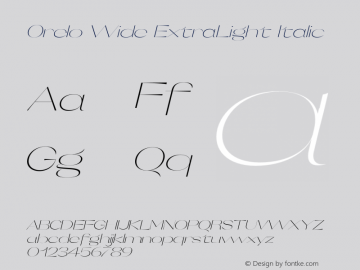 Orelo Wide ExtraLight Italic Version 1.000;PS 001.000;hotconv 1.0.88;makeotf.lib2.5.64775 Font Sample