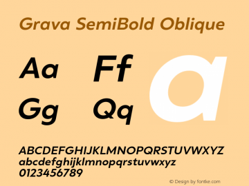 Grava-SemiBoldOblique Version 2.303;PS 002.303;hotconv 1.0.88;makeotf.lib2.5.64775 Font Sample