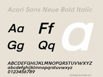 Acari Sans Neue Bold Italic Version 1.045;PS 001.045;hotconv 1.0.88;makeotf.lib2.5.64775; ttfautohint (v1.6)图片样张