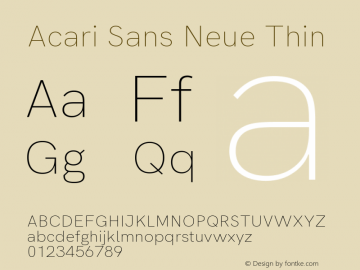 AcariSansNeue-Thin Version 1.045;PS 001.045;hotconv 1.0.88;makeotf.lib2.5.64775; ttfautohint (v1.6)图片样张