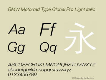 BMW Motorrad Type Global Pro Light Italic Version 1.10 Font Sample