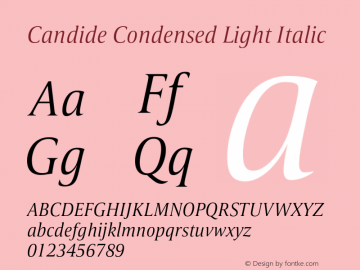 Candide-CondensedLightItalic Version 1.000图片样张