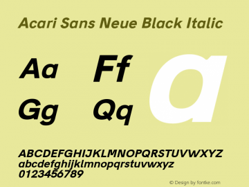 Acari Sans Neue Black Italic Version 1.045;PS 001.045;hotconv 1.0.88;makeotf.lib2.5.64775; ttfautohint (v1.8.2) Font Sample