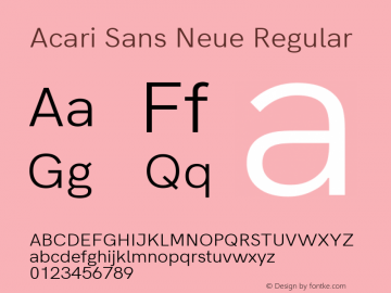 Acari Sans Neue Regular Version 1.045;PS 001.045;hotconv 1.0.88;makeotf.lib2.5.64775; ttfautohint (v1.8.2)图片样张