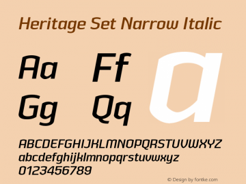 HeritageSetNarrowItalic Version 2.500;YWFTv17 Font Sample