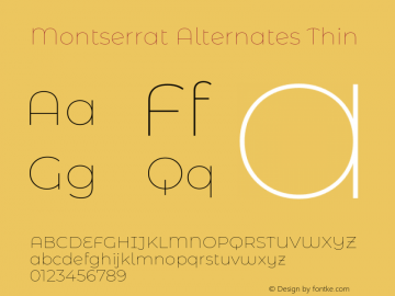 Montserrat Alternates Thin Version 7.200 Font Sample