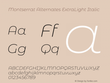 Montserrat Alternates ExtraLight Italic Version 7.200;PS 007.200;hotconv 1.0.88;makeotf.lib2.5.64775图片样张